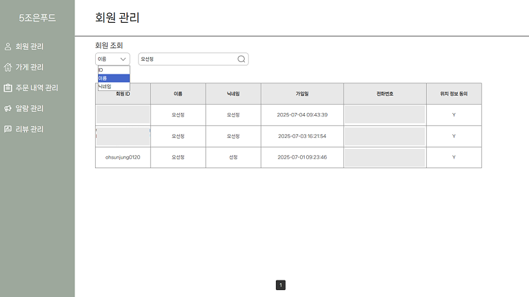 회원 관리 검색